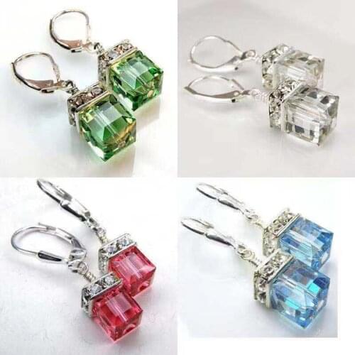 Ofertas Hot Sale Fashion New Blue Green White Square Cubic Crystal Female Pendant Alloy Earring Jewelry for Women