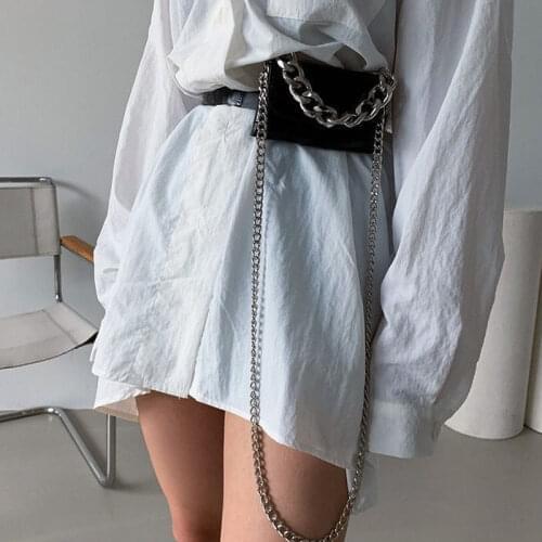 Fashion Mini Chains Waist Bags for Women Fanny Packs for Cool Girls Luxury Pu Leather Shoulder Crossbody Bag Belts Chest Purses