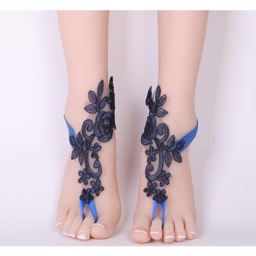 Fashion 1 Pair Blue Lace Wedding Barefoot Sandals Bridal Anklet Shoes With Toe Sandbeach Bridesmaid Foot Jewelry