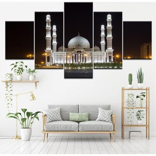 HD Printed Paintings Modular Posters tajmahal 5 Panel Beautiful Taj Mahal Night Sky Home Decor Modern Wall Art Pictures Canvas