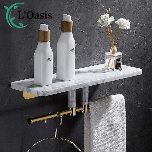 Bathroom Marble Paper Towel Rack Towel Bar Wall-Mounted Toilet Paper Holder Free Perforation One-Word Partition Cosmetic Rack