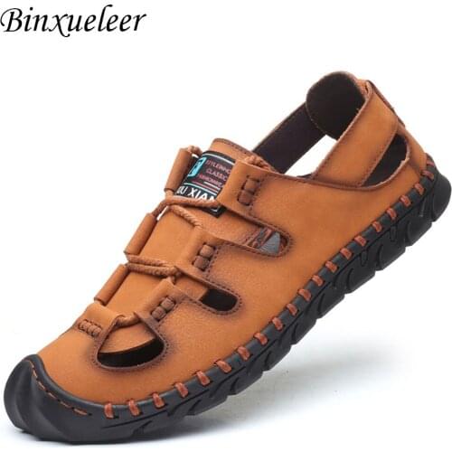 Men Cow Leather Sandals Outdoor Summer Shoes Gladiator Sandals for Men Beach Casual Leather Sandals Breathable 2019 New