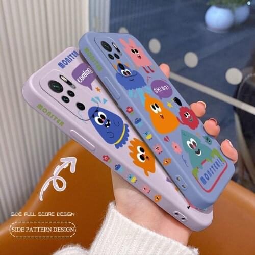 Monster Square Soft Case For Xiaomi Redmi Note 10 10S 9T 9 8 7 Redmi 9 9A 9T K40 K30 K20 Pro Liquid Silicone Phone Cover Case