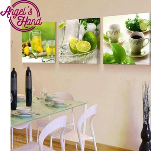 3 pcs set,DIY 5D Diamond Embroidery lemon,Kitchen painting of resin diamond,Needlework,Full Square Diamond Painting Home Decor