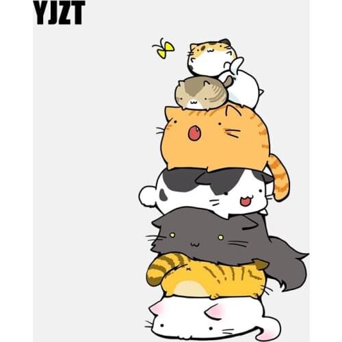 YJZT 9.7CM*17.2CM Cute Black And White Brown Butterfly Licking Cat PVC Car Sticker 11-01032