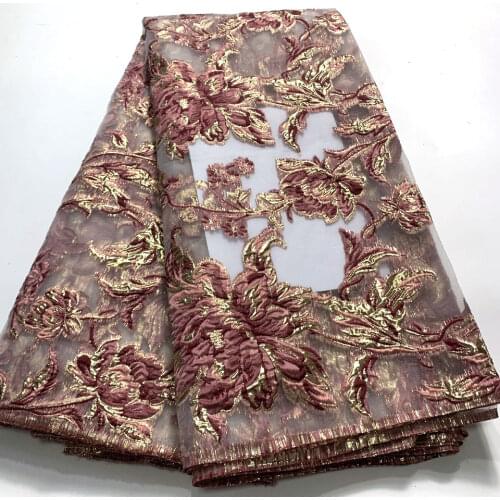 Latest Gilding African Lace Fabric 2021 High Quality French Brocade Jacquard Lace Fabric 5 Yards for Nigerian Party Dress JK4765