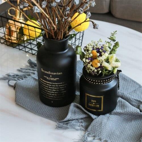 2019 New Nordic Black Glass Vases Hydroponic Plant Flower Home Decor for Artificial Flower Bouquet with Vase Wedding Table Decor