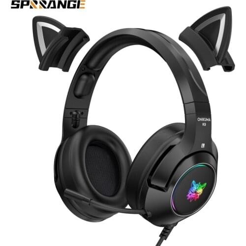 New K9 Black Demon Version Cat Ear Girl Gaming Headphones RGB Luminous Mobile Phone Computer Noise Reduction Headset With Mic
