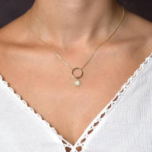Symbol Gold Choker Gold Sun Necklace Double Chain Elegant Jewelry Delicate Circle Brillant New Fashion Jewelry Gift for Women