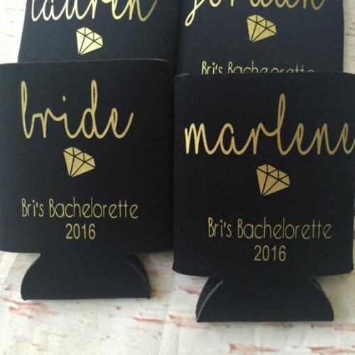 Personalize wedding bride gold Drink Coolers bridesmaid proposal gifts Bachelorette Bottle Beer Can Holders Beverage Insulators