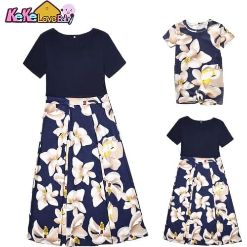 Family Matching Mother Daughter Dress Clothes Mom Kids Girl Dresses Look Outfits Summer Flower Short Sleeve For Mommy And Baby