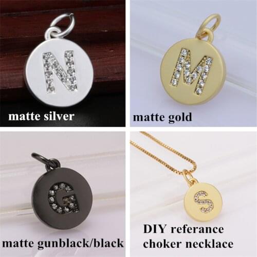 White CZ crystal paved initial 26 alphabet letter ABC name charms matte gold black pendant charm for jewelry