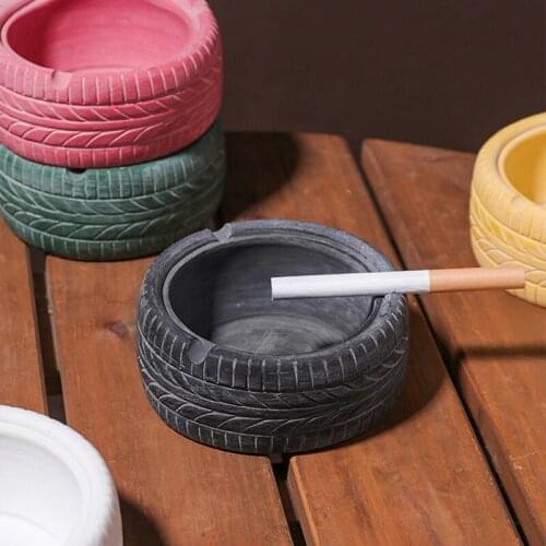 Resin Ashtray without Lid Creative Tire Tyre Shaped Ashtray with Rest Slot Home Decor for Office Bar E7