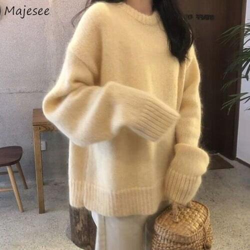 Pullover Womens New Autumn Solid O-neck Long Sleeve Loose Leisure Sweet Korean Style Chic Warm Chic Sweaters Female Jumper Kpop