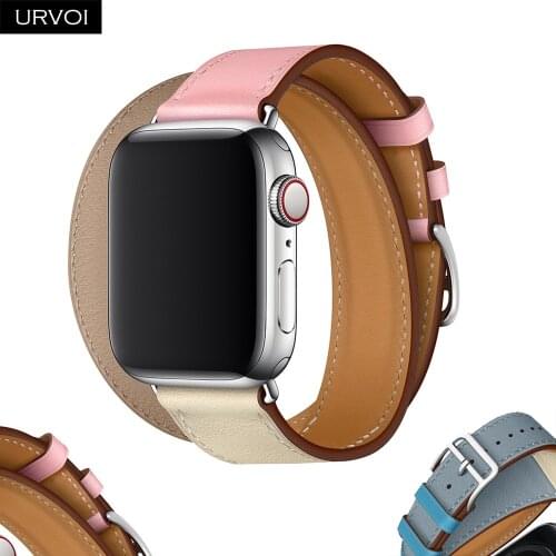 URVOI 2019New Double Tour strap for Apple Watch band series 5 4 3 2 1 genuine Leather loop for iwatch extra-long belt 40 44mm