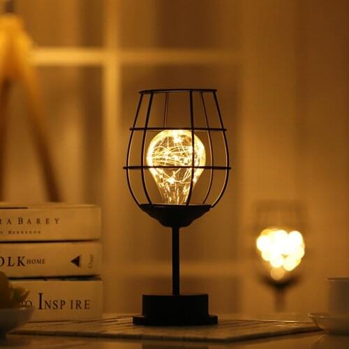 Retro Iron LED Lamp Copper Wire Night Light Creative Winebottle Desk Lamps Hotel Home Decor for Bedroom Battery Powered