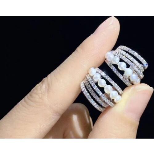 Natural fresh water pearl earring 925 sterling silver with cubic zircon half circle fine women jewelry classic free shipping