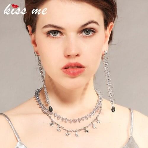 KISS ME Alloy Star Blue Crystal Beads Wedding Earrings for Women Classic Fashion Chanderlier Long Earrings Brand Costume Jewelry