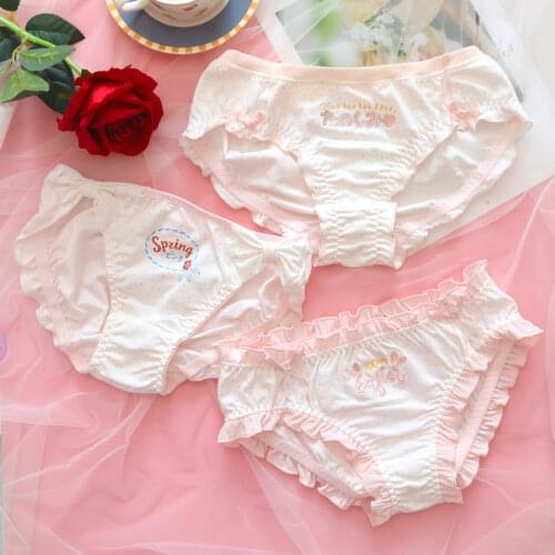 Underpants Women Cotton Panties Briefs Pink Blue Seamless Thong Underwear Japanese Kawaii Lingerie Cute Lolita Panty Ruffles New