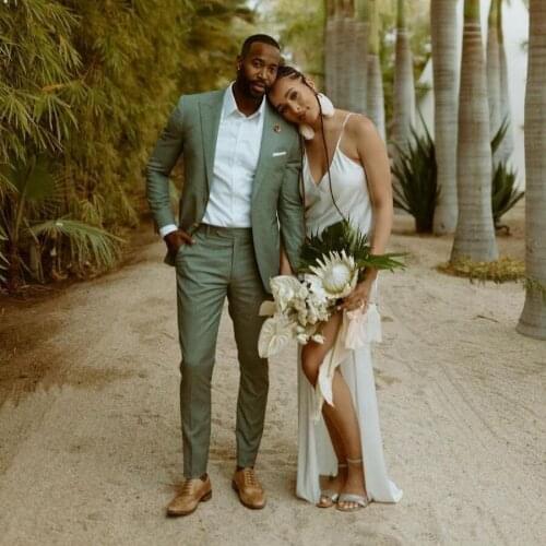 High Quality Two Pieces Mens Suit Peaked Lapel For Wedding Blazers Male Tuxedos Slim Fit Prom Jackets With Trousers