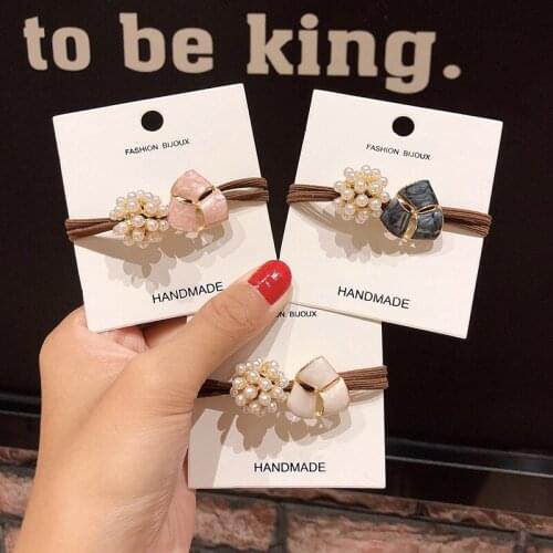 1pcs Women Girls Fashion Pearl Hair Rope Elegant Temperament Alloy Rubber Band Tied Head Rope Knotted Hair Ring Hair Accessories