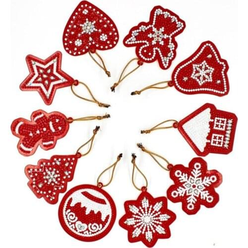 10pcs Diy Diamond Painting Christmas Tree Pendant Label Card Christmas Pendant Cross Stitch Christmas Ornaments