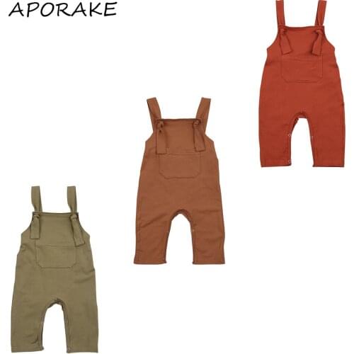 2021 0-24M Casual Infant Baby Solid Color Jumpsuit Toddler Boy Girl Spaghetti Straps Square Neck Long Pants Romper Overalls