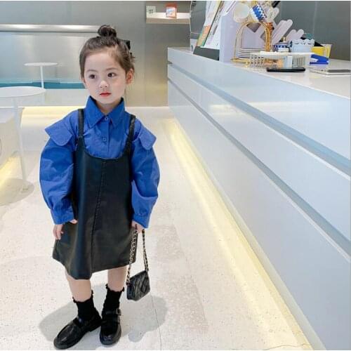 2021 Korea style girls pu leather dress fashion cotton spring girls dresses 2-7 years YL159