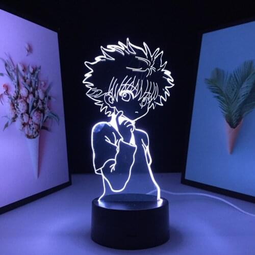 Boy Thinking With Finger On Cheek 3D Lamp Anime Figure Black Base Acrylic Light Guide Plate for Children Festival Birthday Gifts