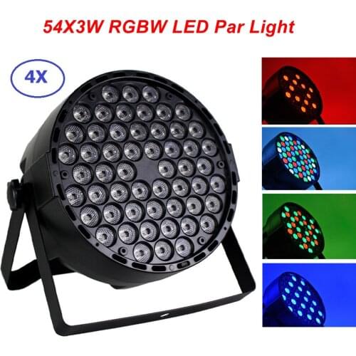 4Pcs/Lot Led Par Cans 54X3W RGBW 4 Colors Flat Par Light Strobe DMX Controller Party Dj Bar Strobe Dimming Effect Projector