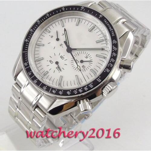 40mm bliger white sterile dial bow glass week indicator automatic mens watch