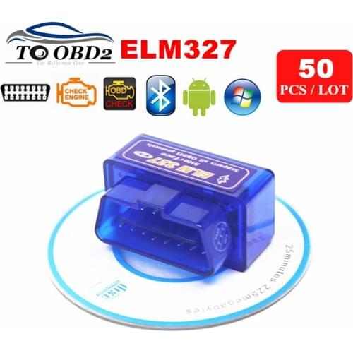 50pcs/Lot Wholesale MINI ELM327 Bluetooth Works Multi-Cars AUTO OBDII Diagnostic Interface ELM 327 V2.1 For Android Torque