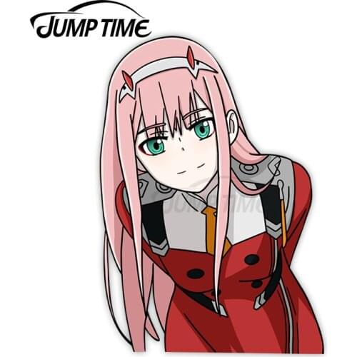 JumpTime 13 x 6.9cm Zero Two 02 Darling in the Franxx Anime Peeker Car Stickers Waterproof Vinyl Material Decal Laptop Decor