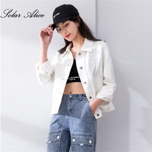 Free Shipping 2021 Womens New Spring And Autumn Denim Jacket Casual Student Solid Color Denim Jacket White