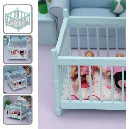 Safe Beautiful Furniture Model Baby Bed Wood Miniature Baby Bed Simulated for 1/12 Doll House
