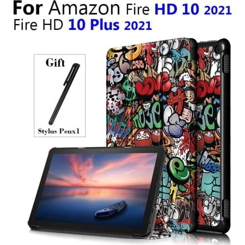 For Fire HD10 2021 Fire HD 10 Plus 2021 Tablet PU Leather Case Adjustable Folding Stand Cover