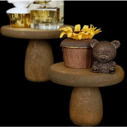 Nordic wooden cake tray Wedding dessert table Small mushroom cake stand Retro living room decoration tray Photo display props