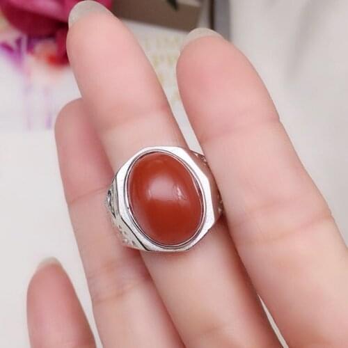 Men Ring South Red Agate Natural Real South Red Agate 925 sterling silver Gem size 12*16mm Fine South Red Agate Men Ring