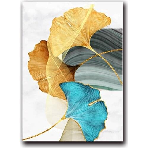 Blue Green Yellow Gold Plant Leaf Abstract Printed Canvas 11CT Cross Stitch Kit Embroidery DMC Threads Painting Jewelry