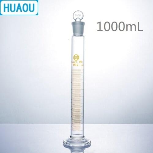 HUAOU 1000mL Measuring Cylinder 1L with Ground In Glass Stopper Graduation Glass Round Base Laboratory Chemistry Equipment