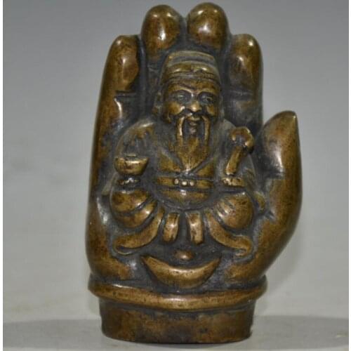 China brass archaize Buddha hand god of wealth crafts statue