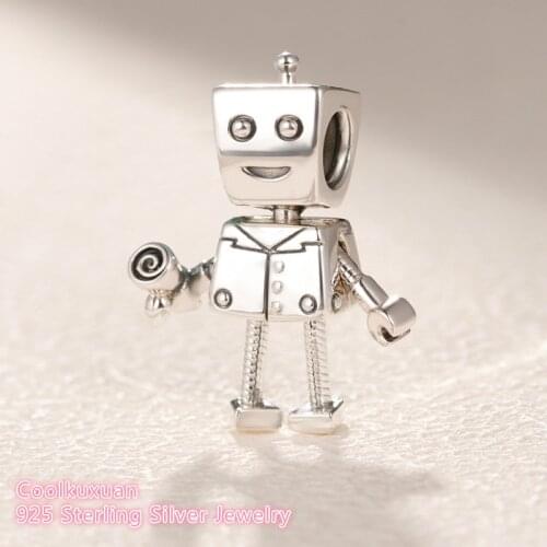 Valentines Day 100% 925 Sterling Silver RoBot Charm beads Fit Original Pandora Charms Bracelet DIY jewelry
