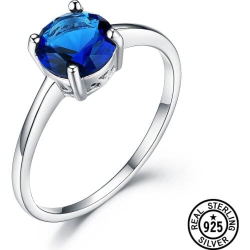 925 Sterling Silver Ring Classic Colorful Solitaire Created Gemstone For Women Love Special Anniversary Gifts Fine Jewelry