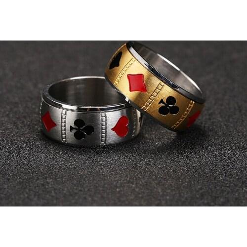 Spinner Playing Card Ring Stainless Steel Anxieyt Fidget Lucky Poker For Men Women Rotating Finger Rings Punk Jewelry
