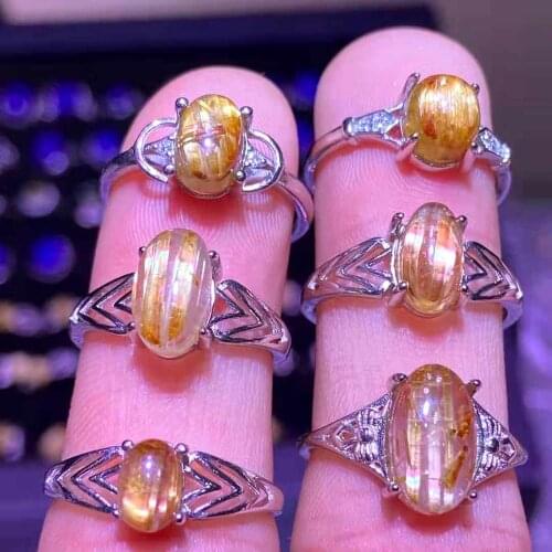 Natural crystal Rutilated Ring collection for women anillos jewelry anel feminino anel feminino 925 Shine like gold yuzuk takı