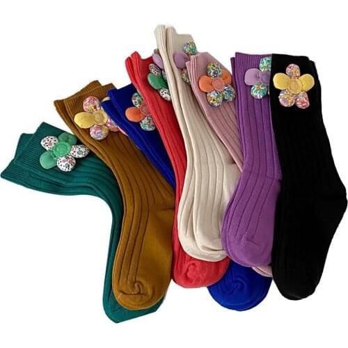 Baby Girl Crew Socks Soft Warm Rib Knit Ankle Socks with Cute Flower for Infants and Toddlers 1-8Years