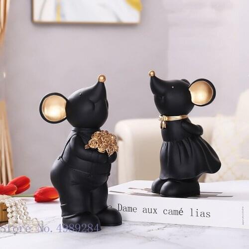 Creativity Simulation Animal Cartoon Mouse Golden Couples Husband and Wife Resin Crafts Ornaments Wedding Home Decoration