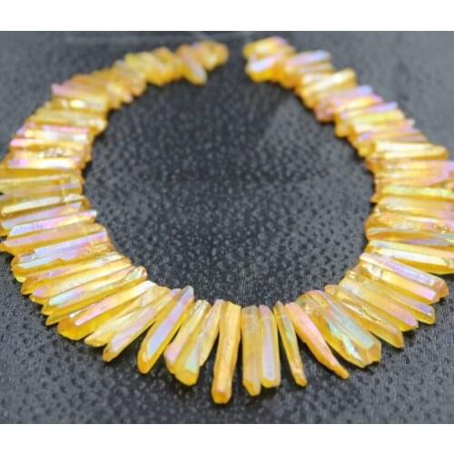 Rainbow Champagne Crystal AB Quartz Point Pendan,t Drilled Graduated Stick Gem Stone Beads Necklace Jewelry Crystal Tusk Rock