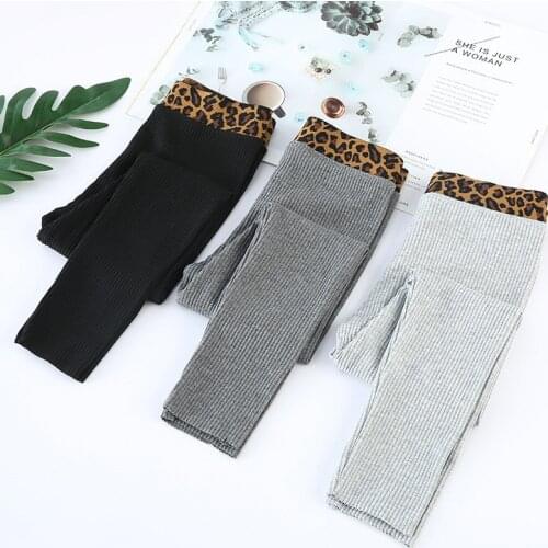 Girls' Leggings Spring And Autumn New Style Leopard Print Waist Solid Color Cotton Outer Wear Nine-Point Pants Girl Long Pants