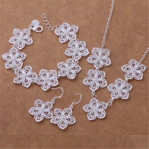 Hot high quality silver color jewelry trend cute Women classic Necklace bracelet earring jewelry set free shipping